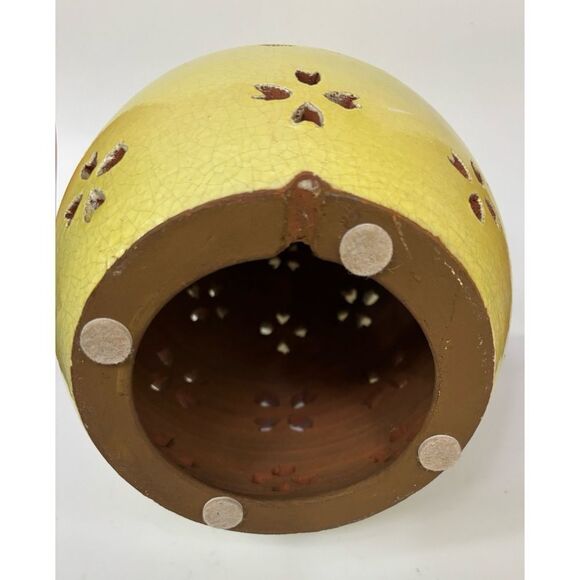 1 Pottery Barn Handcrafted Terra Cotta Pierced Easter Egg Candle Dome Yellow 10” - Picture 10 of 10